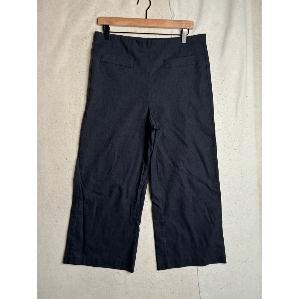 Meg & Margot Navy Blue Wide Leg Cropped Pants High Waist Side Zip DD25205RO L